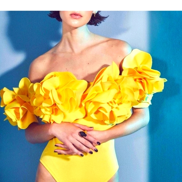 Other - NWOT Gorgeous Yellow top or Bathing Suit Flower Chest Embellished